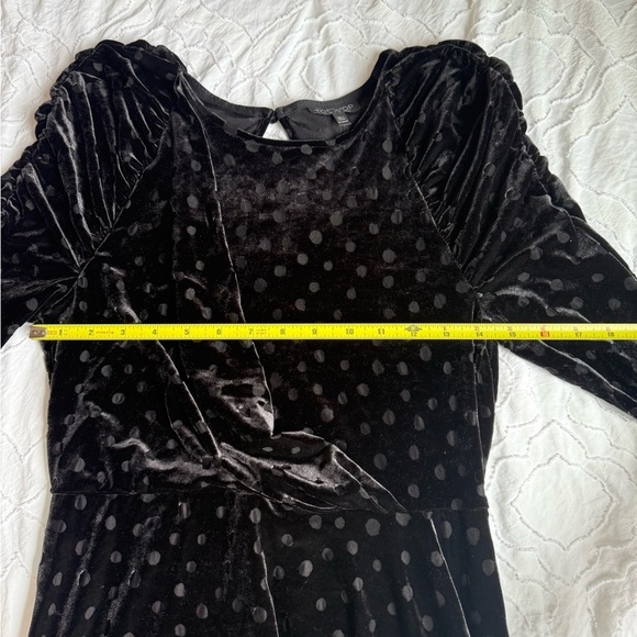 Topshop Black Polka Dot Velvet Dress Puff Sleeve Asymmetrical - Picture 4 of 7